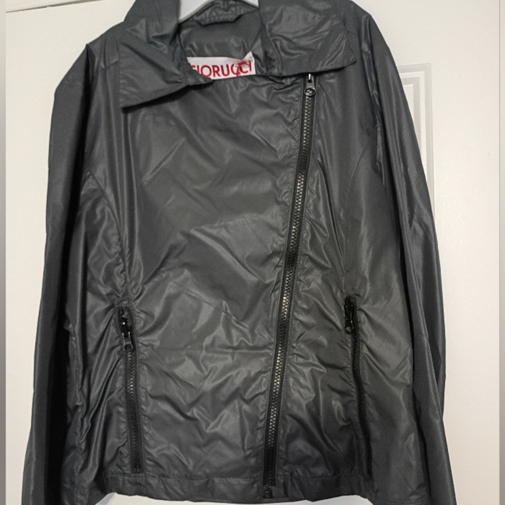 Fiorucci Italian Size 42 Women's Charcoal Packable Full Zip Jacket New Light